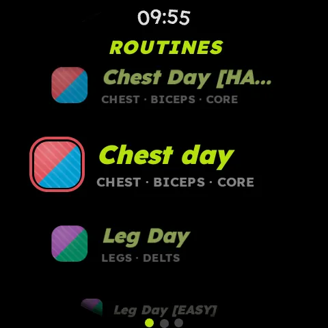 RepTrackr routine list on a Wear OS watch